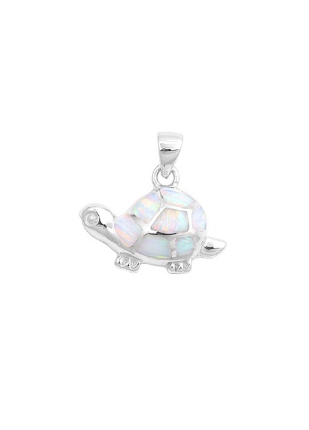 Pendentif Tortue de mer orné d'Opale blanche en Argent 925