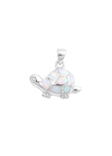 Pendentif Tortue de mer orné d'Opale blanche en Argent 925