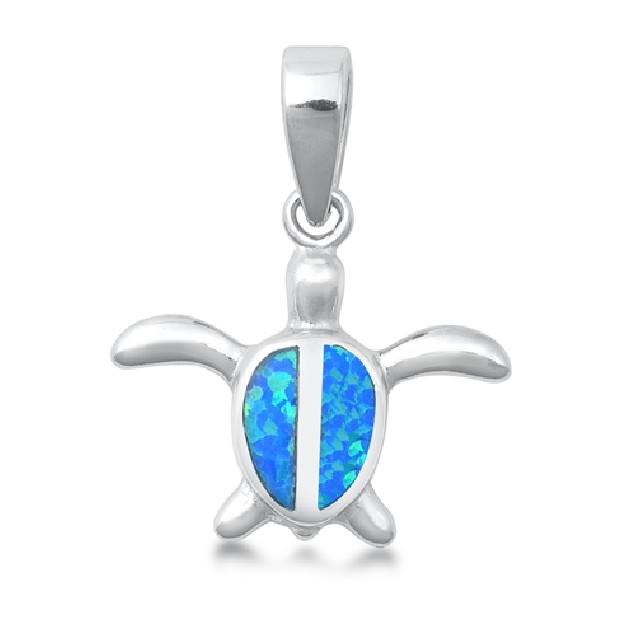 Pendentif Tortue de mer orné d'Opale bleue en Argent 925