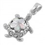 Pendentif Tortue de mer & Fleur orné d'Opale blanche en Argent 925