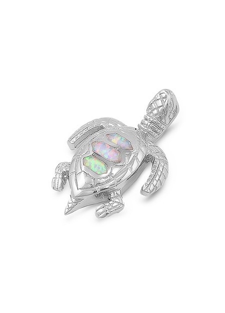 Pendentif Tortue de mer orné d'Opale blanche en Argent 925