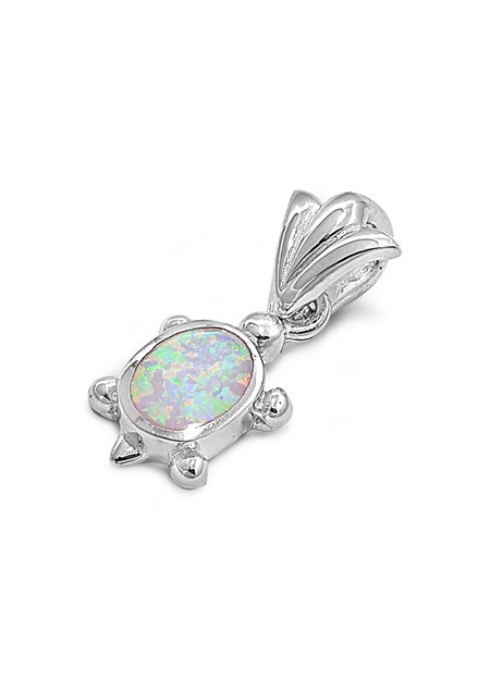 Pendentif Tortue de mer orné d'une Opale blanche en Argent 925