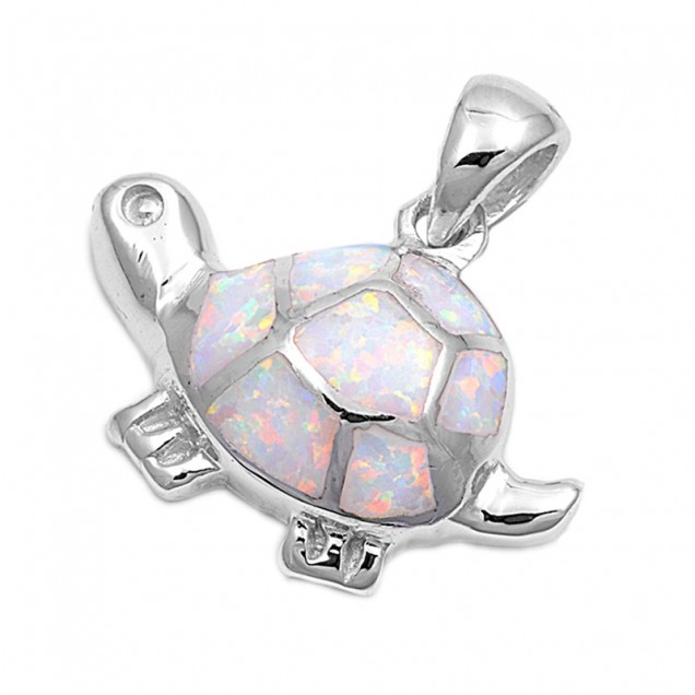 Pendentif Tortue de mer orné d'Opale en Argent 925