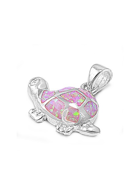 Pendentif Tortue de mer orné d'Opale rose en Argent 925