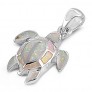 Pendentif Tortue de mer orné d'Opale blanche en Argent 925