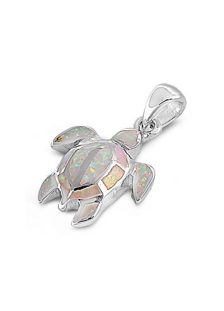 Pendentif Tortue de mer orné d'Opale blanche en Argent 925