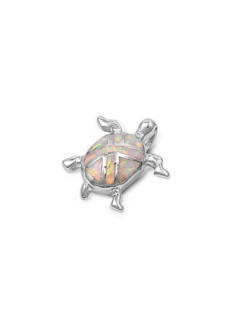 Pendentif Tortue de mer orné d'Opale blanche en Argent 925