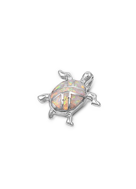 Pendentif Tortue de mer orné d'Opale blanche en Argent 925