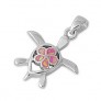 Pendentif Tortue de mer & Fleur orné d'Opale rose en Argent 925