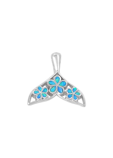 Pendentif Queue de Baleine & Fleurs orné d'Opale bleue en Argent 925