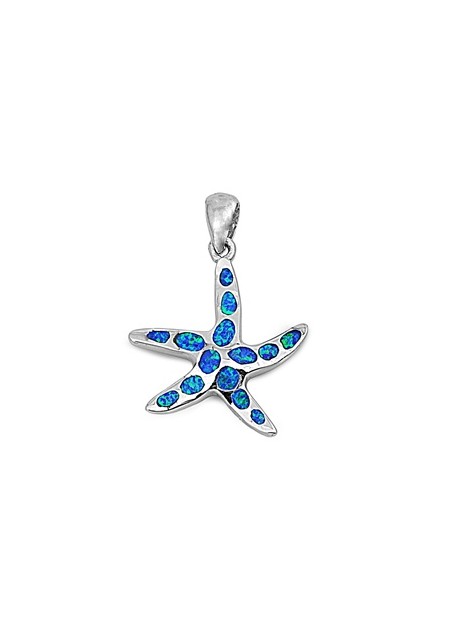 Pendentif Étoile de mer orné d'Opale bleue en Argent 925