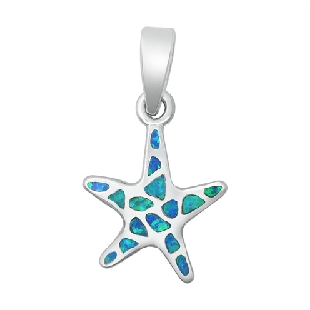 Pendentif Étoile de mer orné d'Opale bleue en Argent 925
