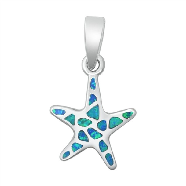 Pendentif Étoile de mer orné d'Opale bleue en Argent 925