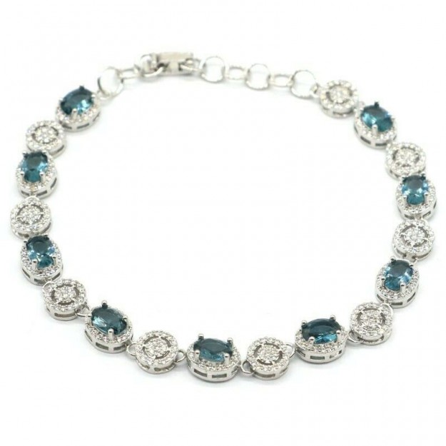Bracelet Argent plaqué orné de Zirconiums bleus & Blancs