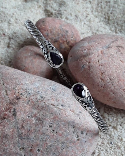 BRACELET JONC ETHNIQUE CHIC ARGENT 925 & AMETHYSTE