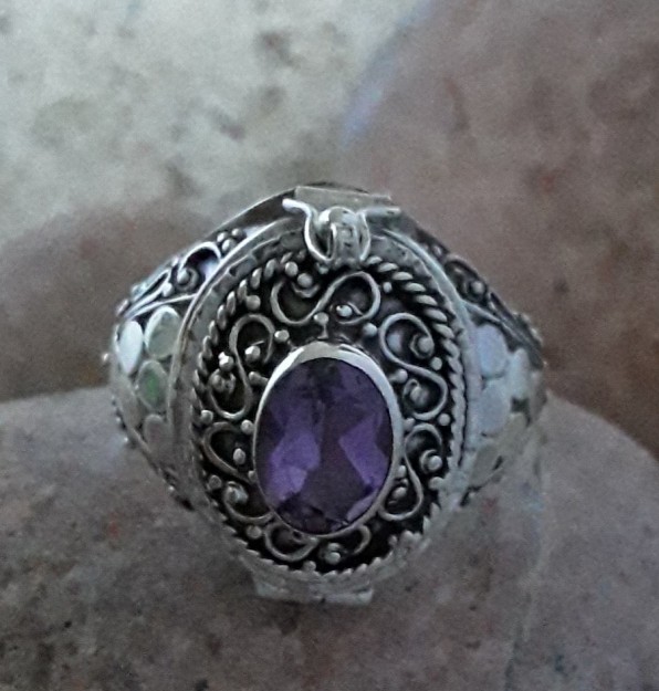 BAGUE MIXTE POISON A SECRET ARGENT 925 & AMETHYSTE - TAILLE 57