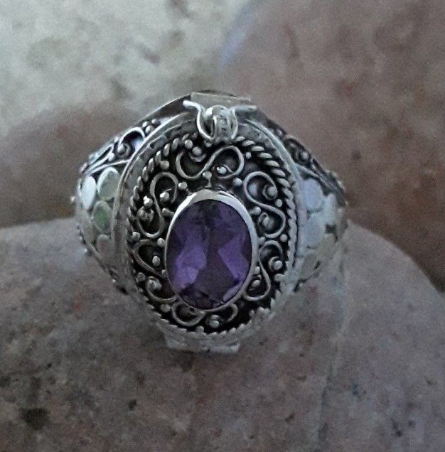 BAGUE MIXTE POISON A SECRET ARGENT 925 & AMETHYSTE - TAILLE 59/60