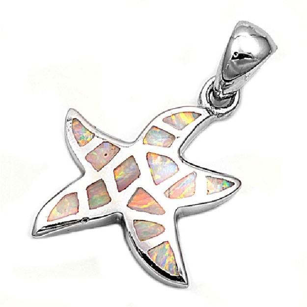 Pendentif Étoile de mer orné d'Opale blanche en Argent 925