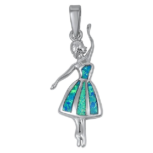 Pendentif Danseuse Ballerine orné d'Opale bleue en Argent 925