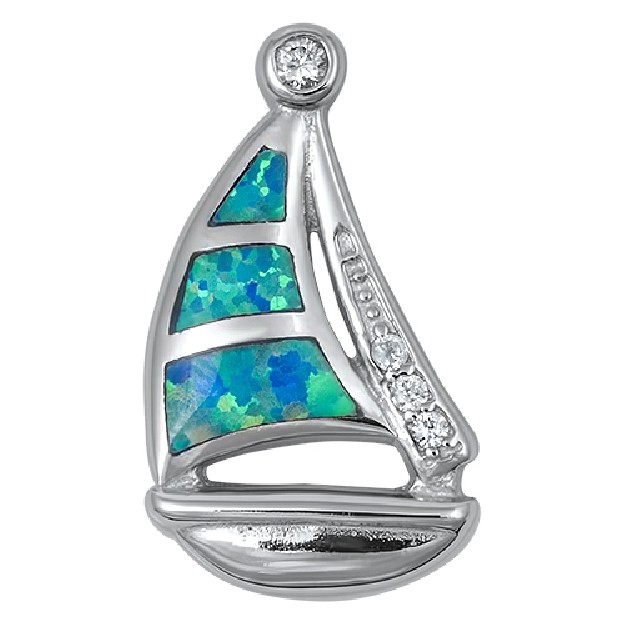 Pendentif Bateau orné d'Opale bleue en Argent 925