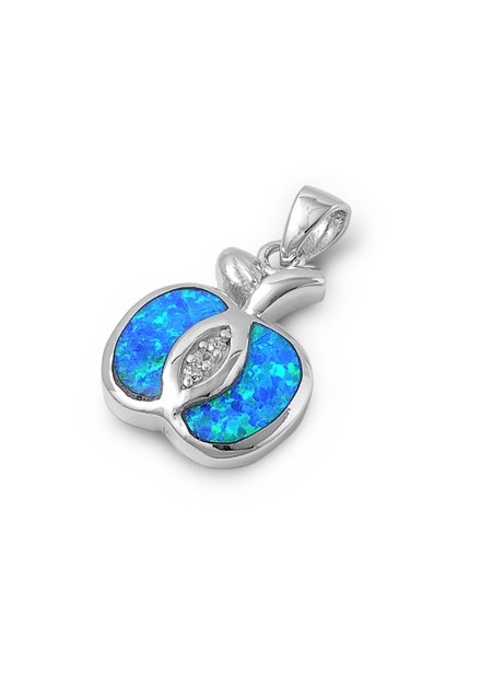 Pendentif Pomme orné d'Opale bleue avec Zirconium en Argent 925