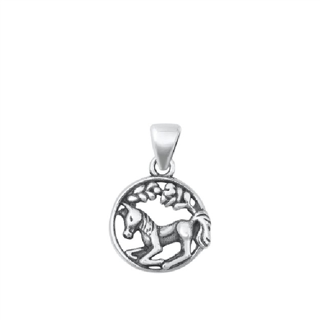 PENDENTIF mixte médaille cheval argent 925