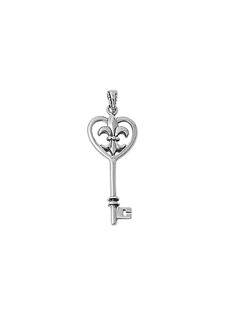 PENDENTIF mixte Clé Fleur De Lys dans un Cœur argent 925