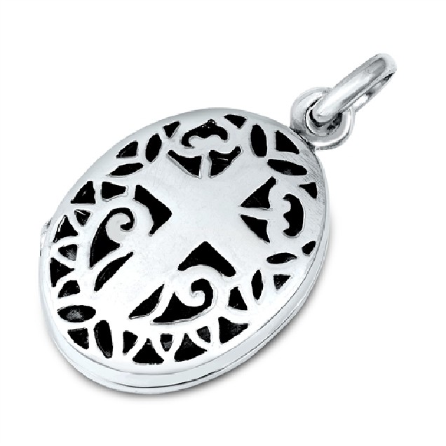 PENDENTIF mixte Médaillon ovale Croix argent 925