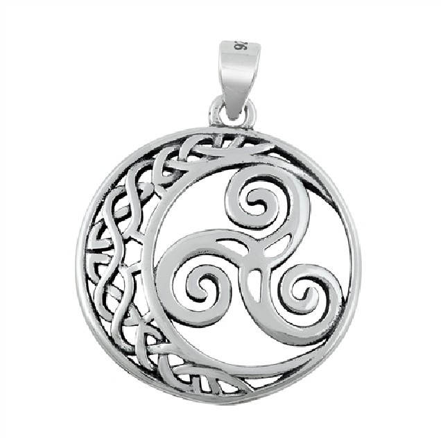 PENDENTIF mixte Médaillon Lune et Triskèle argent 925