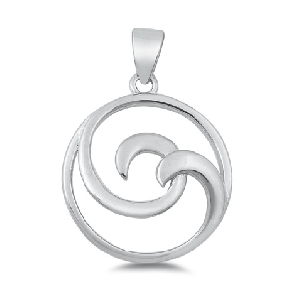 PENDENTIF mixte Médaillon Vague argent 925