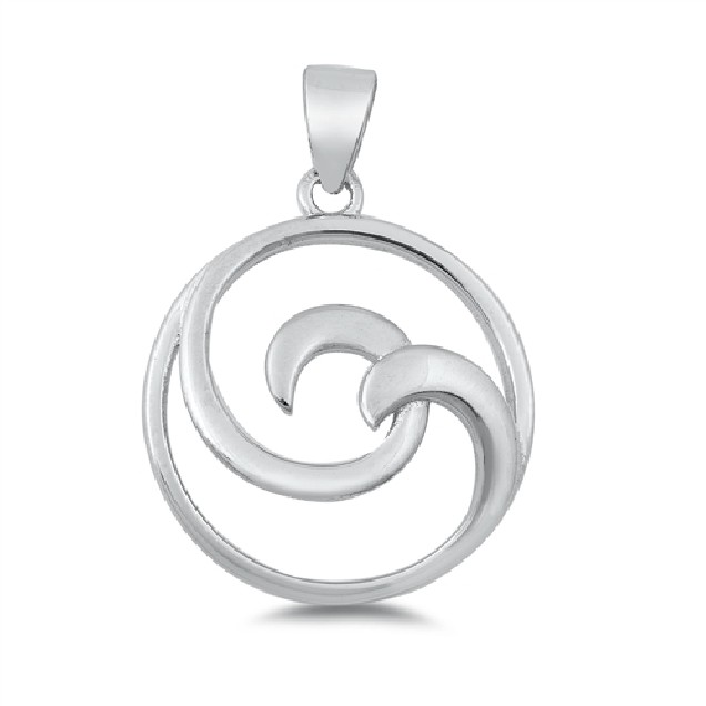 PENDENTIF mixte Médaillon Vague argent 925