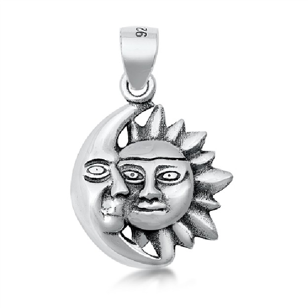 PENDENTIF mixte Lune et soleil argent 925