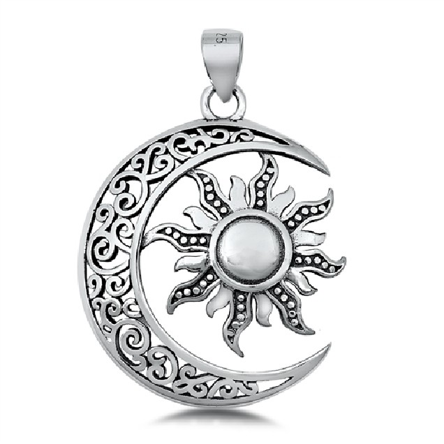 PENDENTIF mixte Lune et soleil argent 925