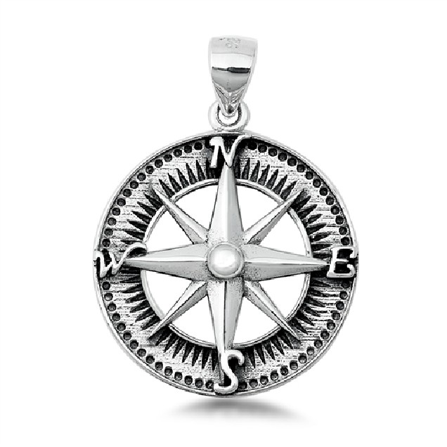 PENDENTIF mixte Médaillon rond Boussole argent 925