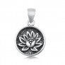 PENDENTIF mixte Médaillon rond Fleur de Lotus argent 925