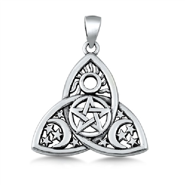 PENDENTIF mixte Triquetra: Soleil, Lunes et Étoiles argent 925