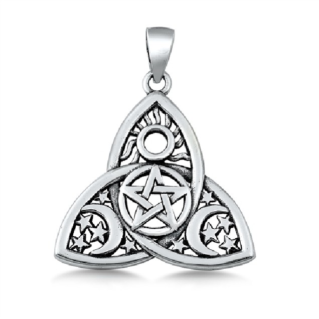 PENDENTIF mixte Triquetra: Soleil, Lunes et Étoiles argent 925