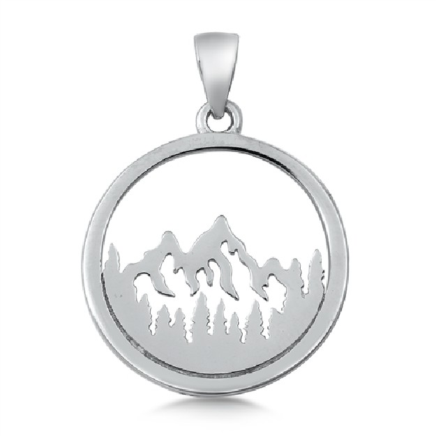 PENDENTIF mixte Médaillon rond Montagne argent 925