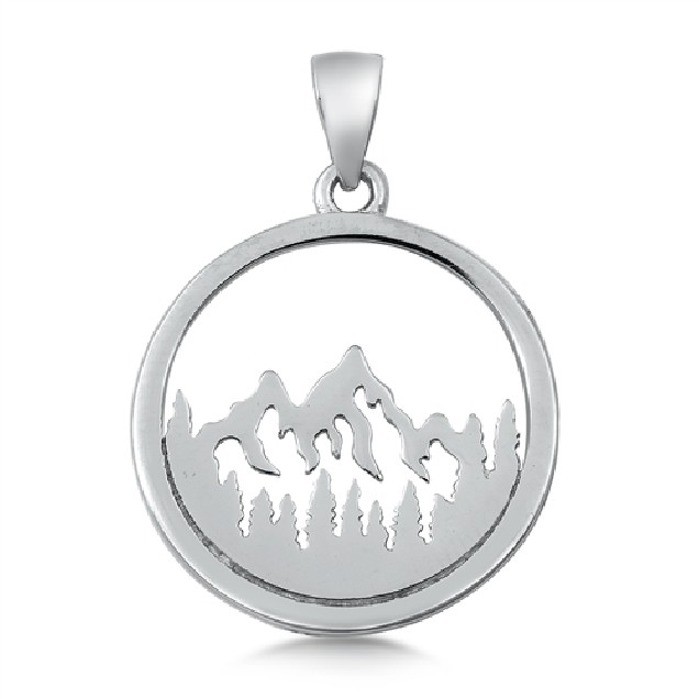 PENDENTIF mixte Médaillon rond Montagne argent 925