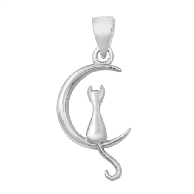 PENDENTIF mixte Chat sur la Lune argent 925