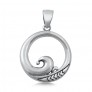 PENDENTIF mixte Médaillon rond Vague argent 925