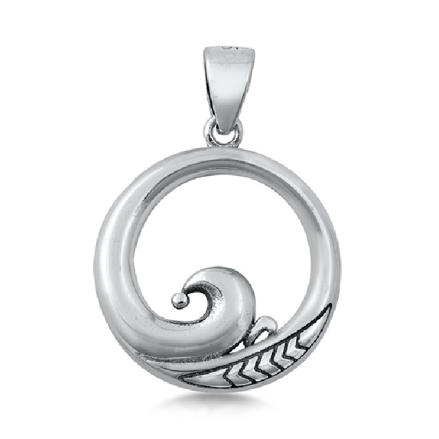 PENDENTIF mixte Médaillon rond Vague argent 925