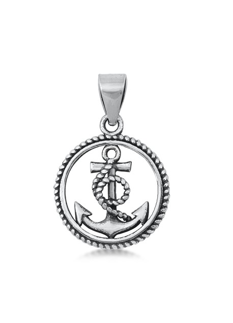 PENDENTIF mixte Médaillon rond Ancre Marine entourée d'un Bout argent 925