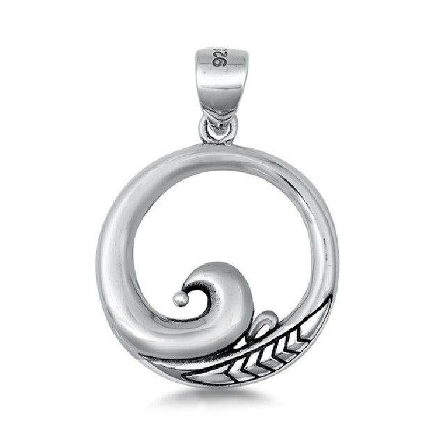 PENDENTIF mixte Médaillon rond Vague argent 925