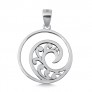 PENDENTIF mixte Médaillon rond Vague argent 925