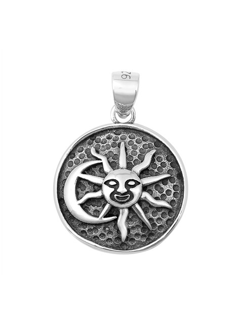 PENDENTIF mixte Médaillon rond Soleil et Lune argent 925