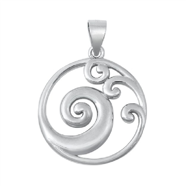 PENDENTIF mixte Médaillon rond Vagues argent 925