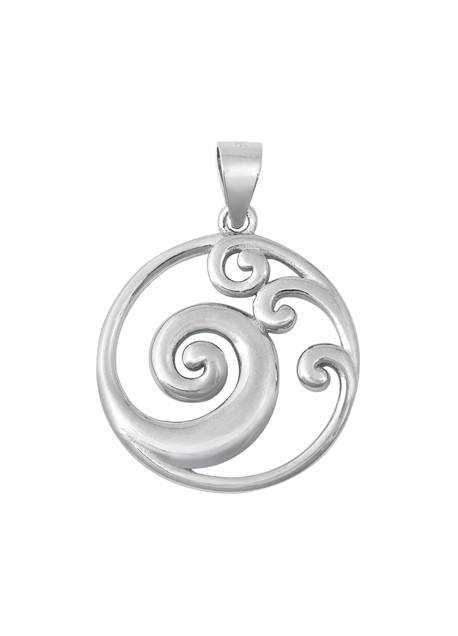 PENDENTIF mixte Médaillon rond Vagues argent 925