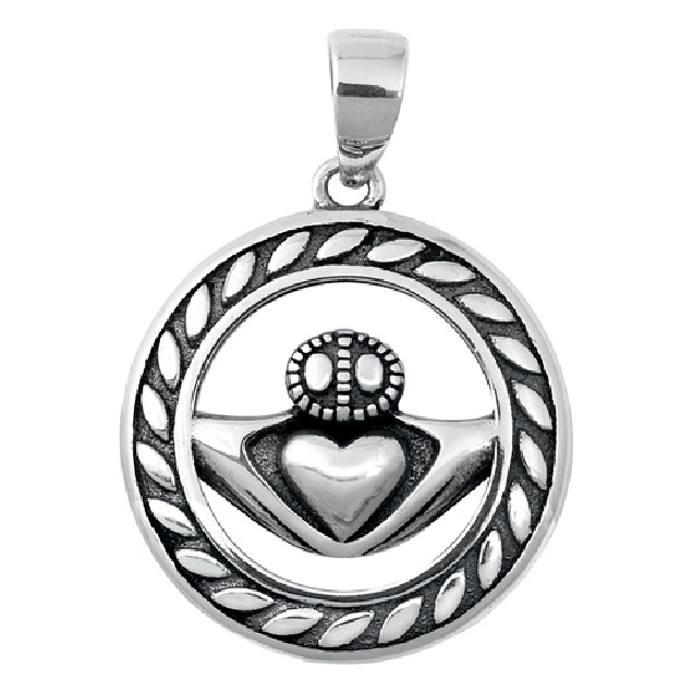 PENDENTIF mixte Médaillon rond Cœur Claddagh argent 925