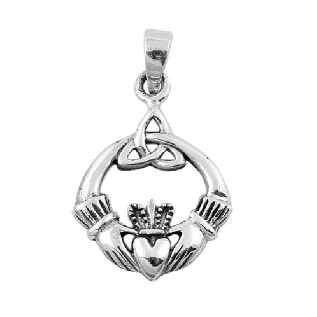 PENDENTIF mixte Cœur entre les Mains Claddagh avec Triskèle argent 925